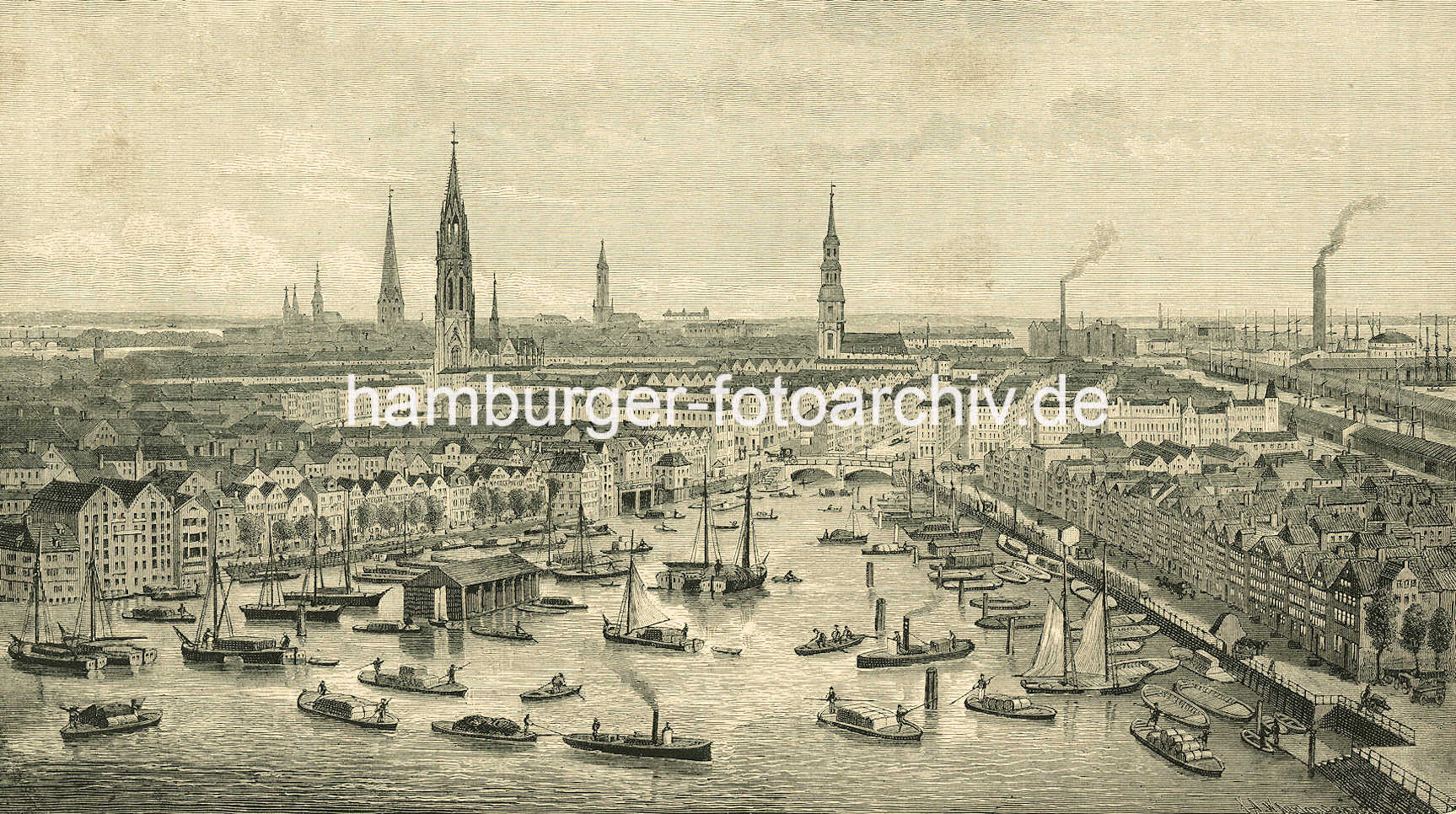 X00934112 Hamburg Panorama - Blick über den Binnenhafen zur Hamburger Innenstadt  | Binnenhafen - historisches Hafenbecken in der Hamburger Altstadt.
